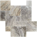 Silver Travertine Brushed and Chiseled Versailles Pattern Tile - tilestate