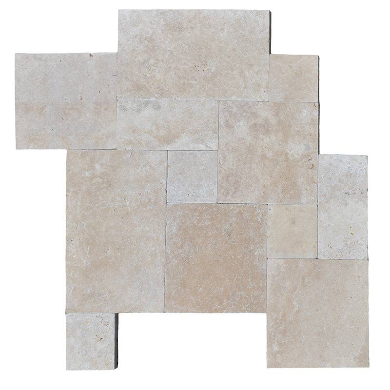 Ivory Travertine 3cm Paver Tumbled Versailles Pattern - tilestate