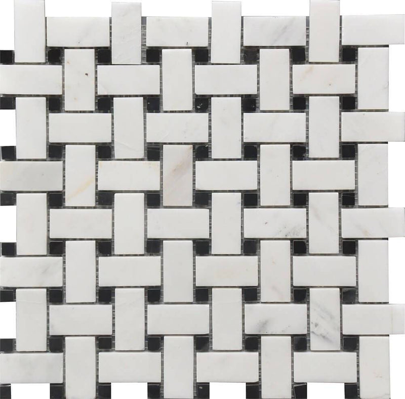 Rockart Basket Weave Marble Bw Marble Mosaic Tile - tilestate