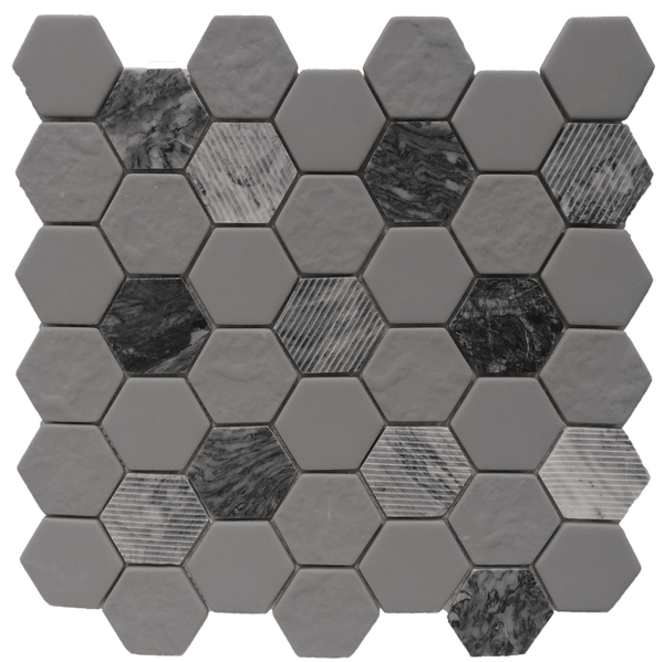 Rockart Gray Granite Hexagon 12x12 Mosaic Tile - tilestate