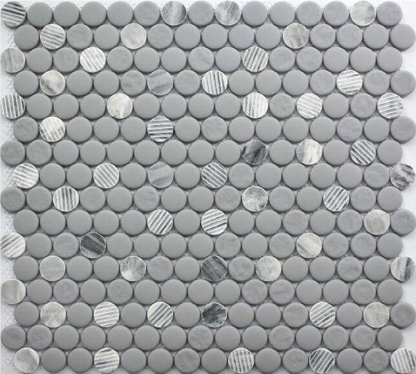 Rockart Gray Granite Penny Round 12x12 Mosaic Tile - tilestate