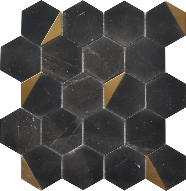 Rockart Nero Marquina Hexagon 12x13 Marble Mosaic Tile - tilestate