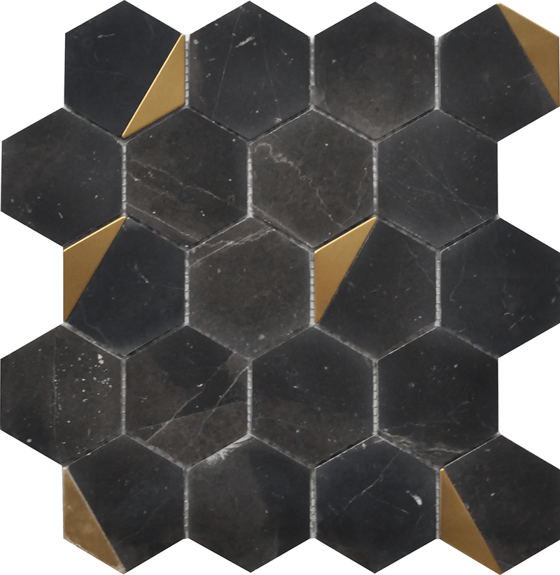 Rockart Nero Marquina Hexagon 12x13 Marble Mosaic Tile - tilestate