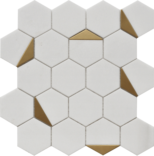 Rockart Thassos Hexagon 12x13 Marble Mosaic Tile - tilestate