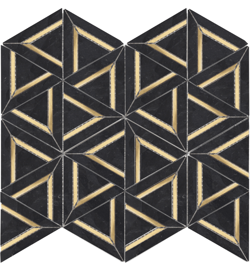 Rockart Nero Marquina Metal Geo 12x14 Marble Mosaic Tile - tilestate