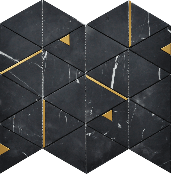 Rockart Nero Marquina Triangle 12x14 Marble Mosaic Tile - tilestate