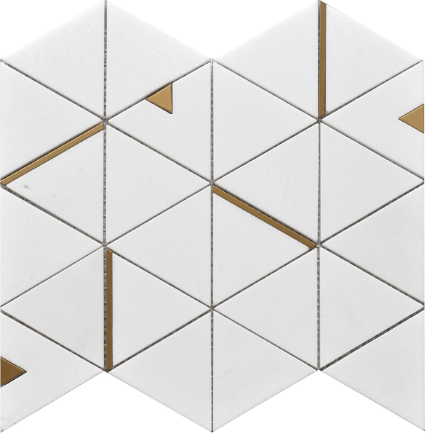 Rockart Thassos Triangle 12x14 Marble Mosaic Tile - tilestate
