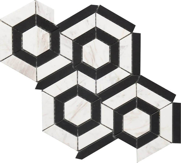 Rockart Bw Hexagon 9x12 Marble Mosaic Tile - tilestate