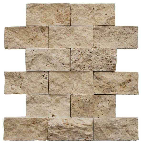 Ivory Travertine 2x4 Split Face Mosaic Tile - tilestate