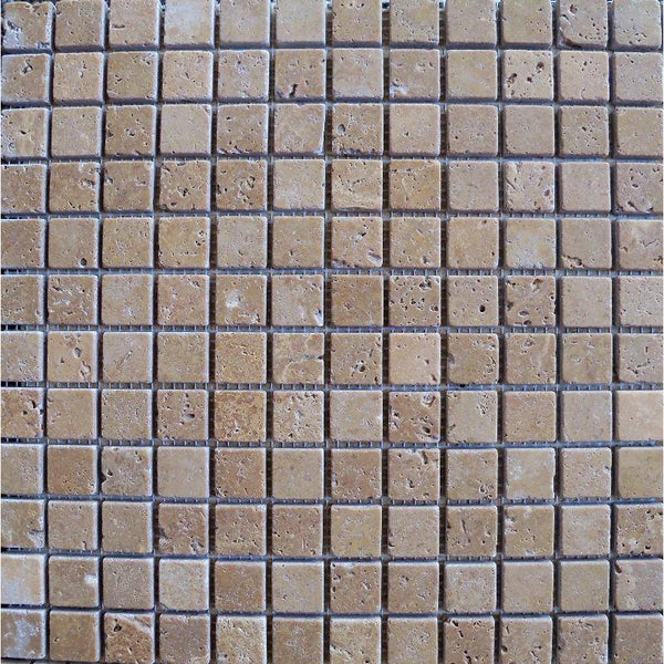 Noce Travertine 1x1 Tumbled Mosaic Tile - tilestate