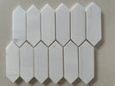 Elegant Dolomite marble picket mosaic accent wall with soft honed finish and natural stone variation
