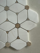 Honed white marble floral mosaic tile for bathroom and shower walls